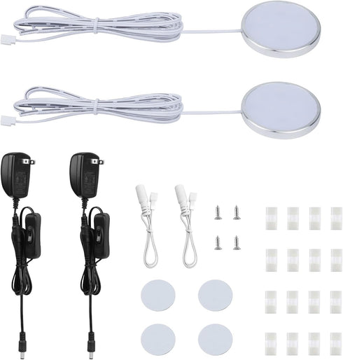12V 2 Packs Counter 2700K) LABOREDUCER Under Cabinet LED Puck Lighting Kit Slim Aluminum Puck Lights,Single Light Plug
