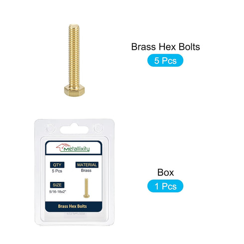 Hex Head Screw Bolt 5Pcs (5/16-18x2"), Brass Fully Threaded Solid Hex Bolts for Machinery Repair