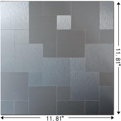 XUANINY Peel and Stick Metal Backsplash Tiles, Self Adhesive Aluminum Mosaic 3D Wall Sticker for Kitchen (Brushed