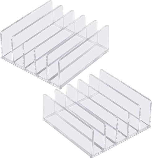 Desk Acrylic Organizer 2 Pack, 5 Compartments Mail Organizer, Clear Bill Money Holder for Charging