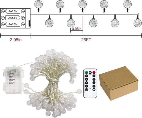26ft 60LED Metaku Outdoor String Lights Battery Operated Fairy Lights with Remote Waterproof Indoor Outdoor Hanging