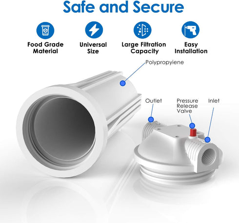 SimPure Whole House Water Filter Housing, Inline Water Filter for Home, 10 Inch Sediment Filter with Heavy Duty Steel