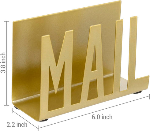 MyGift Modern Metal Desktop Mail Holder, Gold Office Desk Letter Sorter Organizer with MAIL Cutout Design