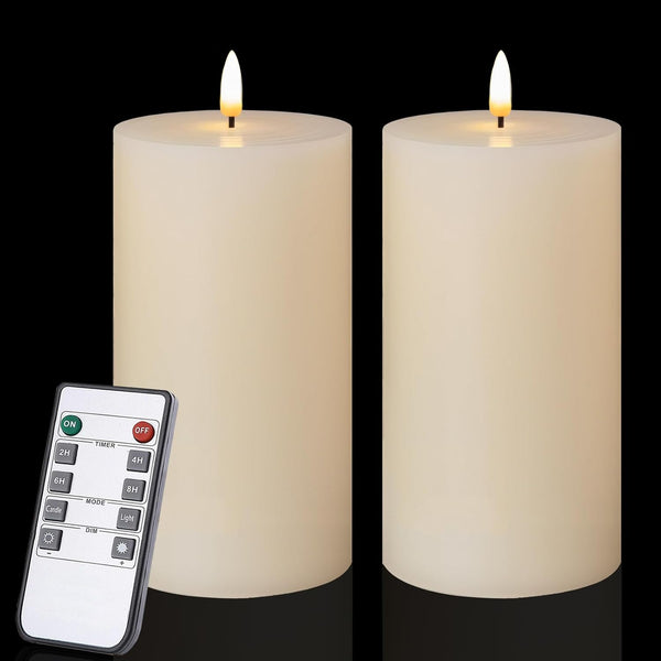 volnyus Flameless Candles Set of 2 (3x6 inch) Flickering LED Wax Candles