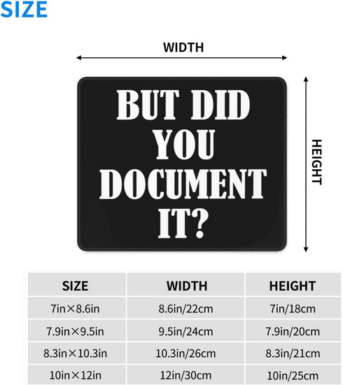 But Did You Document It Mouse Pad, Humorous Water Resistant Computer Mat with Anti-Slip Rubber Base, 7.9 X 9.5 in