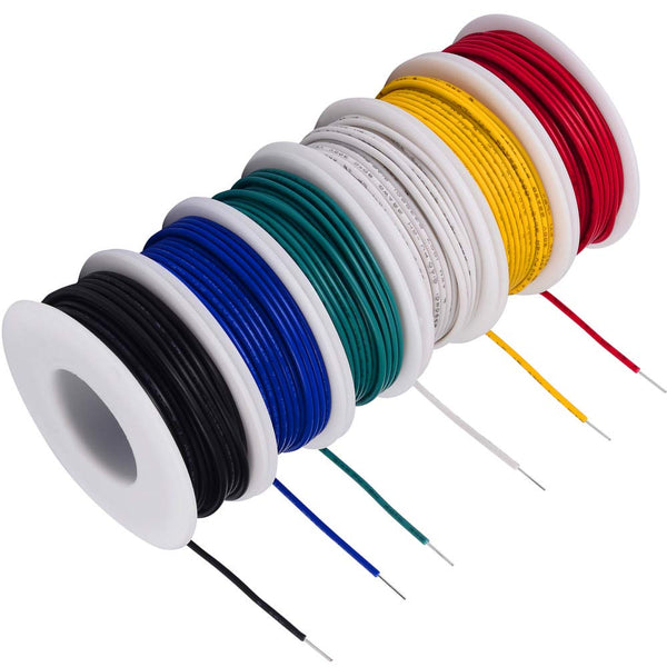 20 awg Wire Solid Core Hookup Wires, 6 Different Colored Jumper Wire, 26.3 ft Each, 20 Gauge Tinned Copper Wire