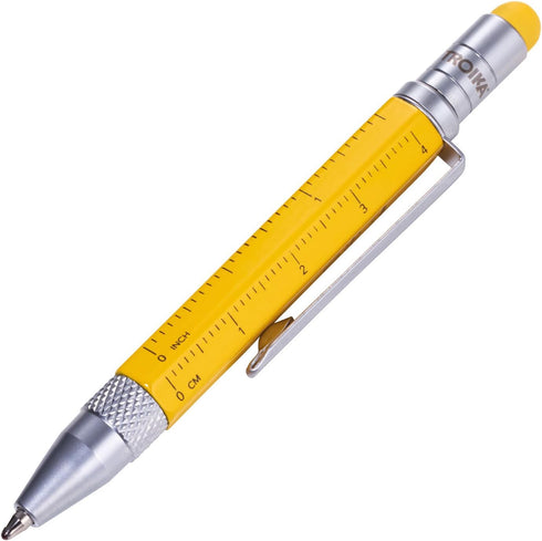 Troika Multitasking Ballpoint Pen - Small, Ruler, Screwdriver, Stylus (Yellow), Black Refill, Includes 2 Refills