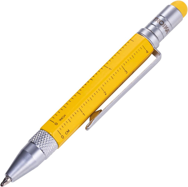 Troika Multitasking Ballpoint Pen - Small, Ruler, Screwdriver, Stylus (Yellow), Black Refill, Includes 2 Refills