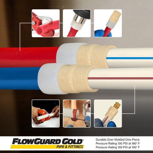 Midline Valve CSDQFG012-OM 1/2'' Lead-Free Brass Expansion PEX x CPVC Adapter Pipe Fitting, Single