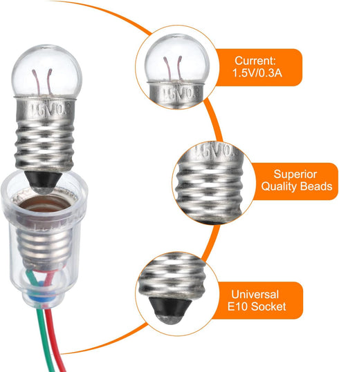 MECCANIXITY 1.5V/0.3A E10 Mini Light Bulbs, 1 Set for Scientific Experiment Lighting