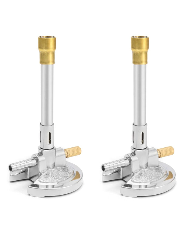 QWORK Lab Bunsen Burner with Flame Stabilizer, Gas Control for Efficient Heating, Pack of 2