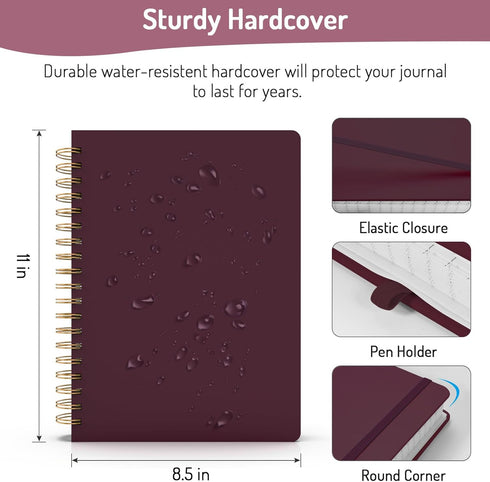 Forvencer A4 Lined Spiral Journal Notebook with 300 Numbered Pages, 11" X 8.5" Thick Journals for Writing with 100GSM Paper, Hardcover Notebooks with Contents for Work, School, Burgundy by Forvencer