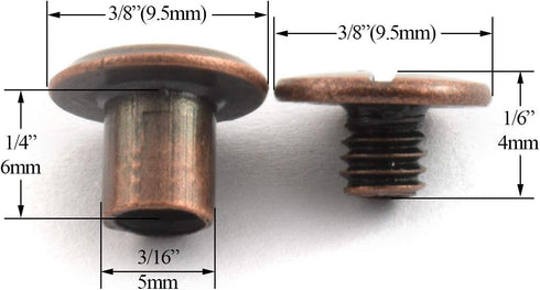 LQ Industrial 120pcs Chicago Screw Slotted Philip Head Binding Screws, 5x6mm Red Bronze for DIY Leather Craft