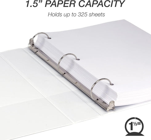 Samsill 1.5 Inch Economy 3 Ring Binder, Made in The USA, Customizable Clear View Cover, White, 12 Pack (MP128557)
