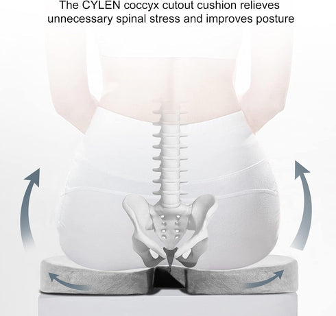 Tailbone, CYLEN Home Office Seat Cushion - Comfort Memory Foam Chair Cushion with Cooling Gel Infused for Coccyx, Back