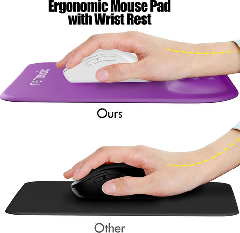 memzuoix Purple Ergonomic Mouse Pad with Wrist Rest, Premium Memory Foam Cushioning, Non-Slip Base for Home Office