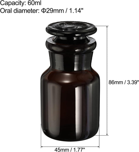 PATIKIL 60mL Reagent Media Bottle, 1Pcs Round Wide Mouth Glass Storage Bottle with Amber Cap for Chemistry Lab Universities Home, Amber by PATIKIL