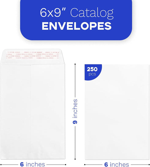 Goefun 250 PCS Self Seal 6x9 Envelopes, White Catalog Envelopes 6x9 for Mailing - Security Printable 100 GSM Paper