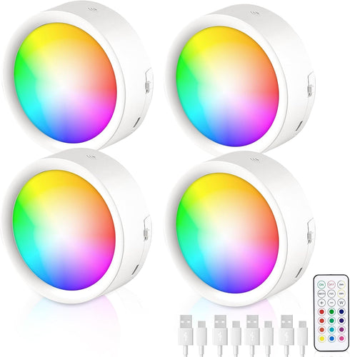 LUMENBAO Remote Control LED Puck Lights, 4 Pack Rechargeable LED Under Counter Lights