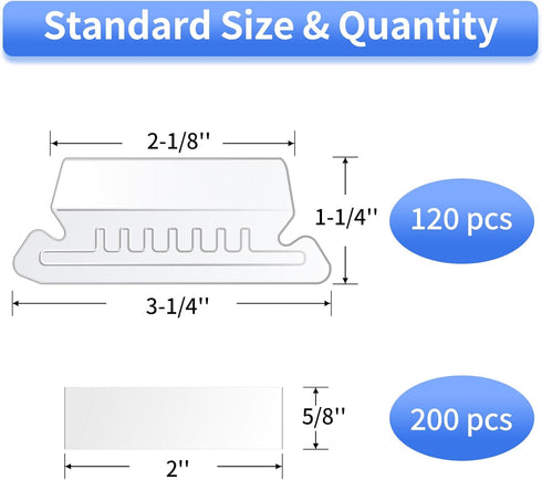 Hanging File Folder Tabs - 120 Pcs File Tabs and 200 Pcs Inserts for Hanging Folders