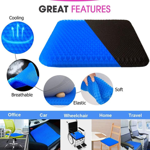 Helishy (16x14x1.65inch) Gel Seat Cushion, Double Thick Egg Gel Cushion for Pressure Pain Relief, Breathable Wheelchair