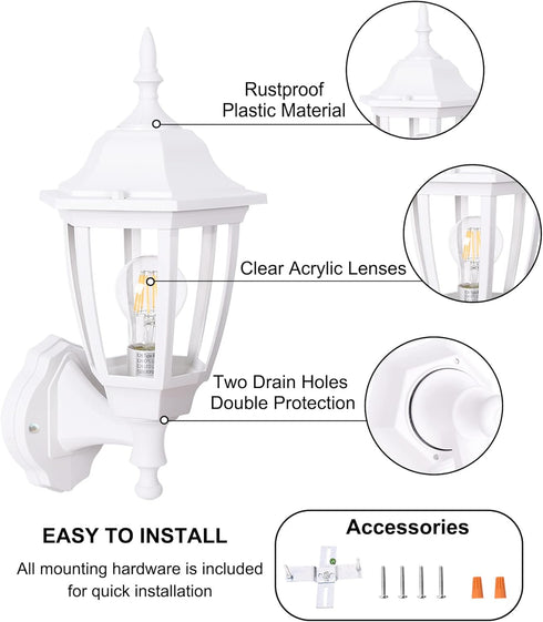 FDS2542EW (Bulb FUDESY Outdoor Wall Lantern, Exterior Waterproof Wall Sconce Light Fixture, White Front Porch Light