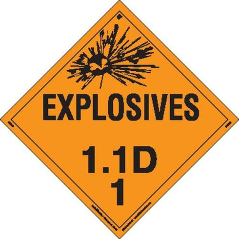 Labelmaster PSR43 Explosive Class 1.1 D Hazmat Placard, Removable Vinyl, Pack of 25