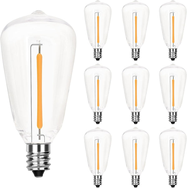 Edison LED Light Bulbs, 10 Pack ST38 Clear Replacement, Fits C7 E12 Screw Base, Vintage 0.6W Dimmable Waterproof