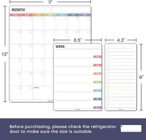 Magnetic Fridge Calendar Whiteboard, Vertical Monthly & Weekly Dry Erase Calendar Set with 1 List Board
