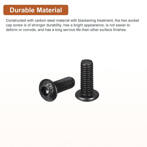 M3-0.5x8mm Button Head Socket Cap Screws, 50Pack Carbon Steel Black Oxide Hex Drive Full Thread Fasteners