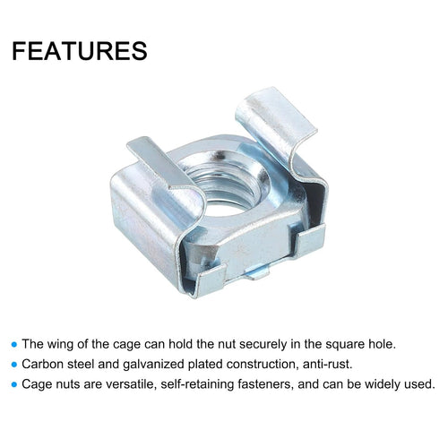 uxcell 1/4-20 20Pcs Cage Nut, Snap-in Cage Nuts, Carbon Steel Zinc Plated Metric Nut for Server Rack Cabinet, Silver