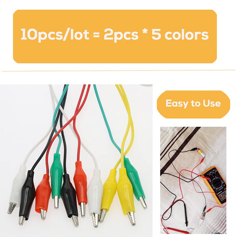 10PCS Electrical Alligator Clips, 5 Colors Test Leads with Probes, Crocodile Jumper Wires for Circuit Connection