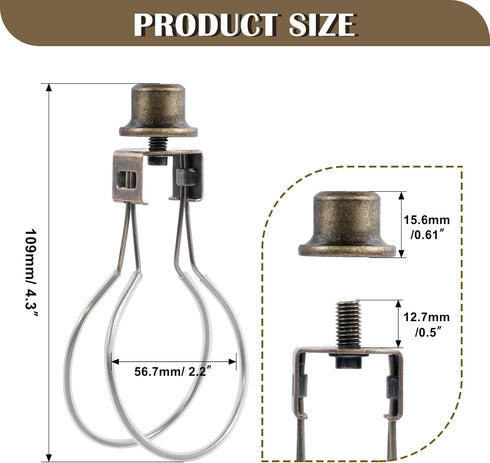Lamp Shade Holder,Lamp Shade Light Bulb Clip Adapter,Clip On Lampshade Adapter Includes Finial and Lampshade Levellers,Spring Clip for Light Bulb (Antique Brass) by QVQCWD