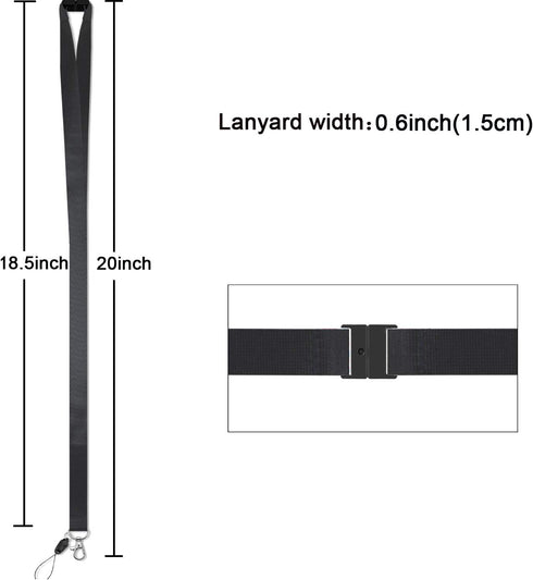 Black Safety Breakaway Lanyards for ID Badges, Holder Keys, Women Men, Cruise Neck Office Card Holder - 5 Pack