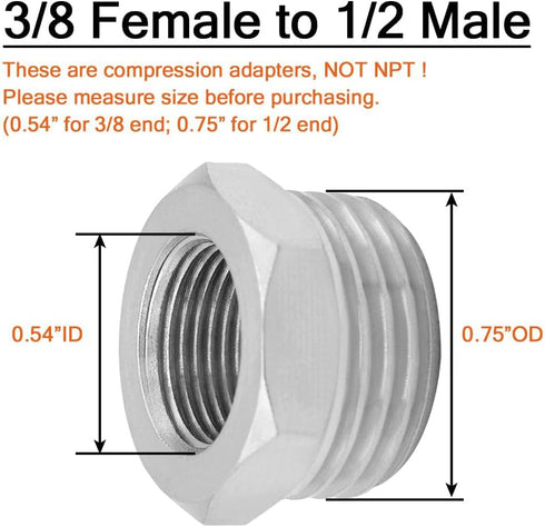 Joywayus 2PCS 1/2 G Male to 3/8 Compression Female Thread Bushing Pipe Fitting, Nickel Plated Brass Reducer Faucet Connector Water Hose Adapter, Supply Line Adapter for RV Kitchen Bathroom Plumbing by Joywayus