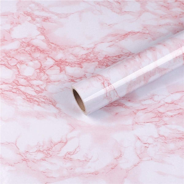 practicalWs 15.7in x 236.2in Self-Adhesive White/Pink Marble Wallpaper, Removable Decor for Countertops