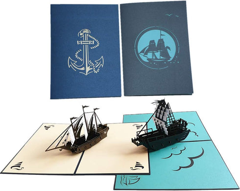 Set of 2 Sailing Boat Pop Up Greeting Cards - Congratulation for Special Day, Valentine's Day, Birthday or Wedding with