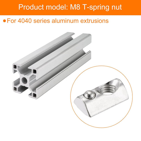 uxcell 30Pcs M8 T Spring Nut Fastener, Carbon Steel Nickel Plated Half Round Roll in Spring T Slot Nut