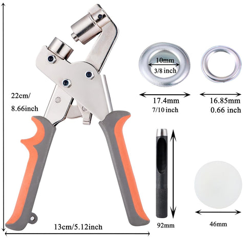 Grommet Tool Kit 3/8 Inch Eyelet Press Pliers with 500pcs Silver Grommets