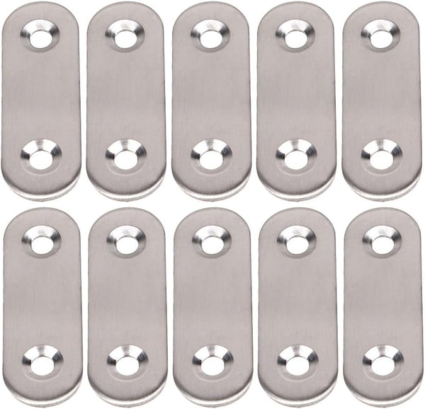 BQLZR 10 Pack Stainless Steel 2 Holes Flat Corner Brace Plate Connector, 47x15.5x5mm