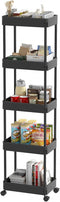 Sooyee 5-Tier Plastic Rolling Utility Cart with Wheels, Multi-Functional Storage Trolley for