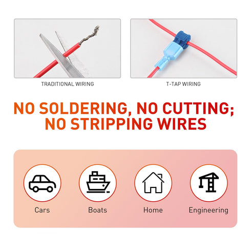 Nilight 120PCS/60 Pairs Quick Splice Disconnect Wire Terminals, T-Tap Spade Connectors for 16-14 AWG Male Female