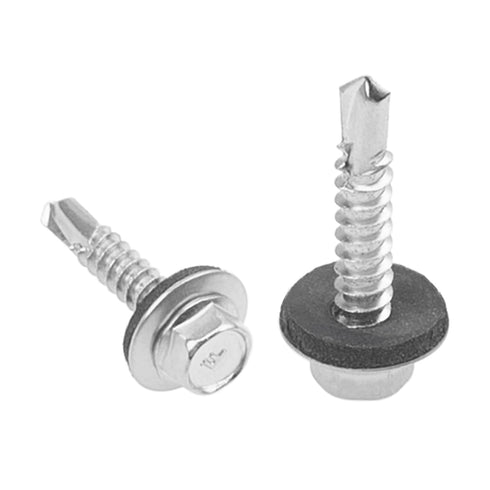 100Pcs #10x1'' Self Drilling Screws with Rubber Washer, 410 Stainless Steel Hex Head Self Tapping Roofing Screws