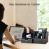 KINGFOM Pu Leather Desk Organizer Caddy Storage Box for Office Supplies, 6 Compartments with Drawer, Black (Full Pu