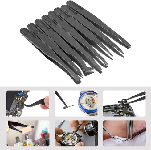 Utoolmart 3Pcs Black Plastic Anti-static Tweezers, Precision Slant Point Tip for DIY Beauty Craft Repair Tool