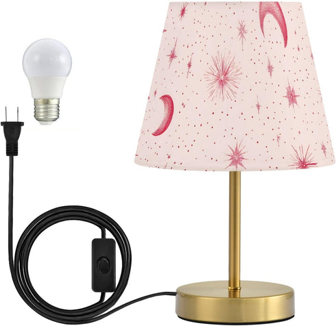 Dimmable Table Lamp for Bedroom Nightstand Pink Star Moon Bedside Lamp with USB Port Fabric Shade Desk Lamps Bronze