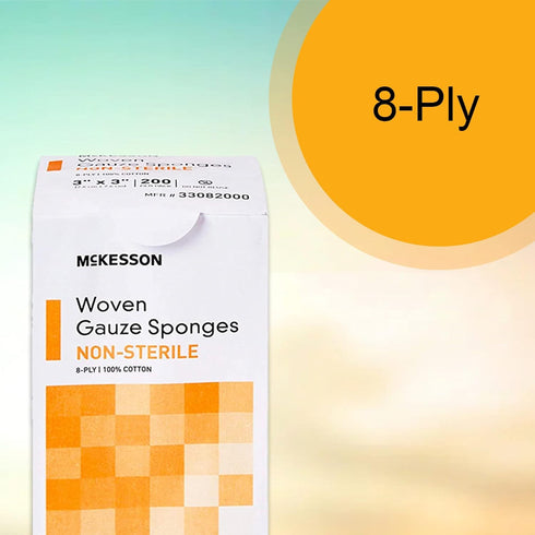 8-Ply, 100% 4 4 200 Pack, 5 Packs, 1000 McKesson Woven Gauze Sponges, Non-Sterile, Cotton, in x in, per Total