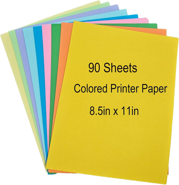 Colored Copy Paper 8.5 x 11 Printer Paper, 90 Sheets Colorful Paper