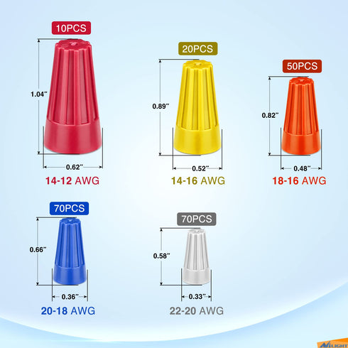 Nilight 220PCS Wire Screw Caps Kit, 5 Sizes Electrical Wire Caps Assortment for 22-12 AWG Wires