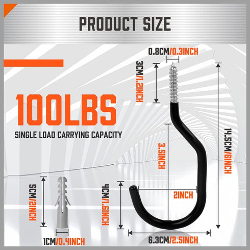 HORUSDY 6 Pack Heavy Duty Bike Hook, 6 inches, Capacity 100LBS, Bike Hooks for Garage Wall and Bike Hooks for Garage Ceiling by HORUSDY